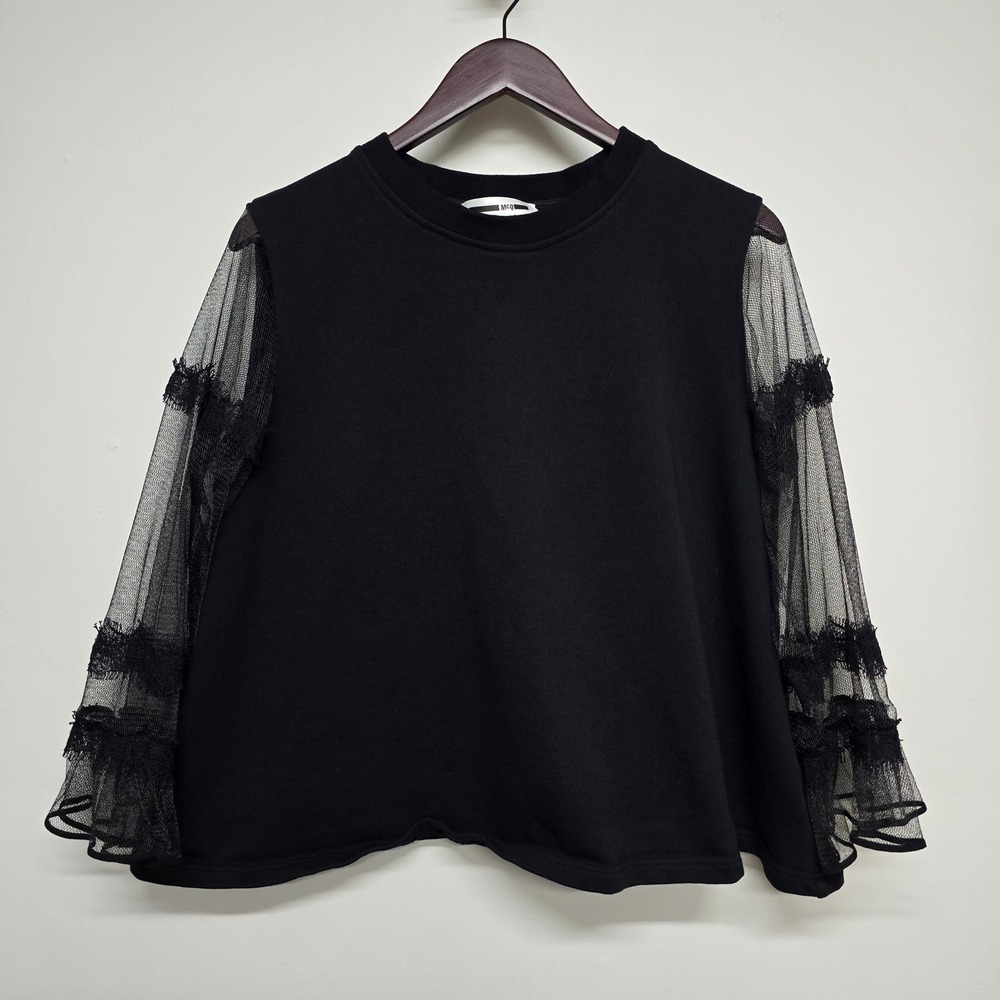 MCQ Alexander McQueen Mesh Lace Sleeve Sweatshirt Women XL Black Goth Romantic